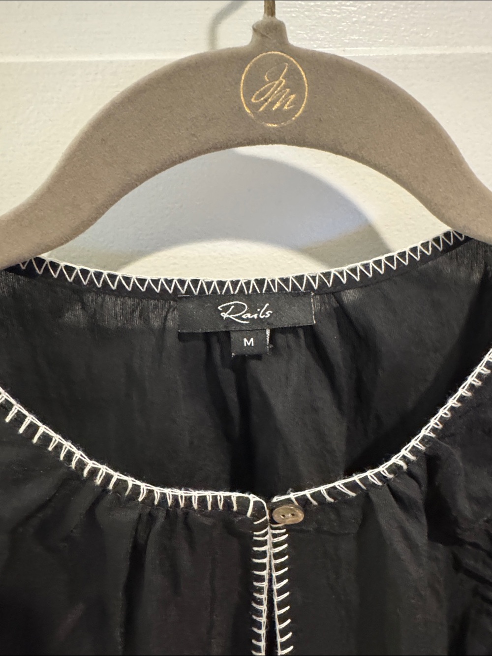 Rails Black Cotton Flutter Sleeve Top with White Stitching - Picture 2 of 5